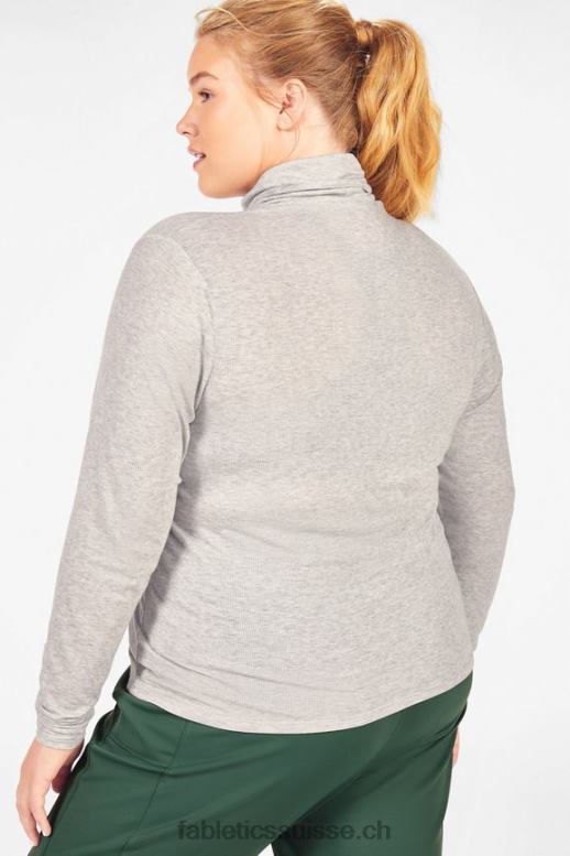 femmes haut jess à manches longues et col roulé B0B6R2676 gris clair chiné Fabletics