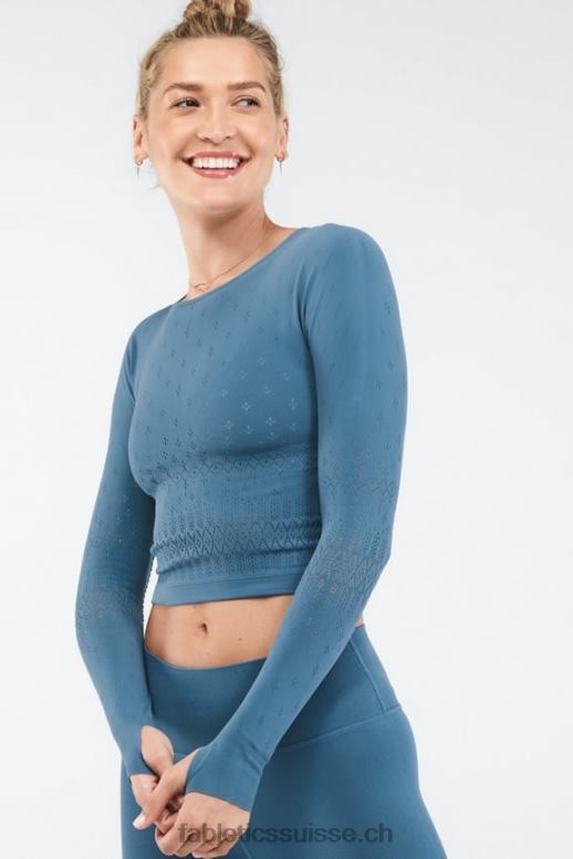 femmes haut à manches longues en tricot sculpté ashton B0B6R2696 fer bleu Fabletics