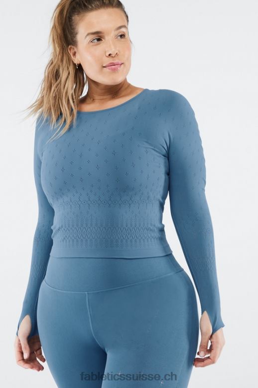 femmes haut à manches longues en tricot sculpté ashton B0B6R2697 fer bleu Fabletics