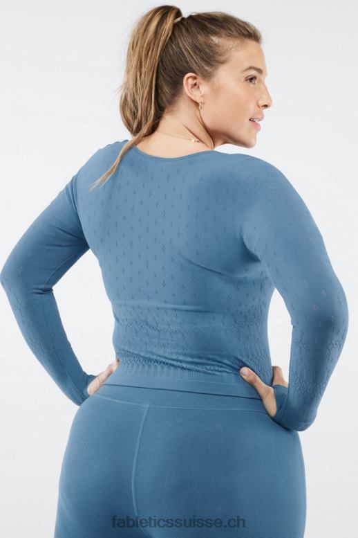 femmes haut à manches longues en tricot sculpté ashton B0B6R2697 fer bleu Fabletics