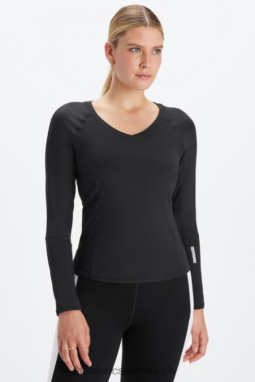 femmes haut à manches longues et col v phoenix lite B0B6R2590 coup de grâce noir/blanc classique Fabletics