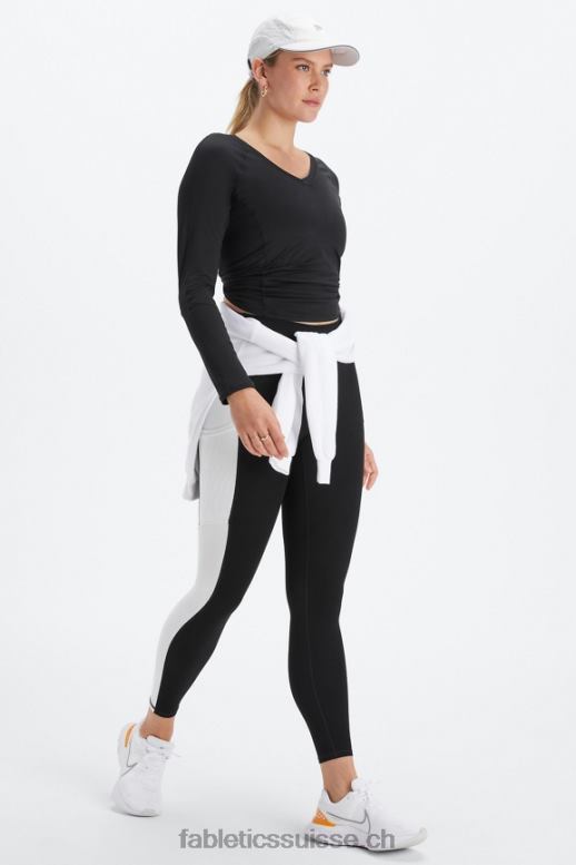 femmes haut à manches longues et col v phoenix lite B0B6R2590 coup de grâce noir/blanc classique Fabletics