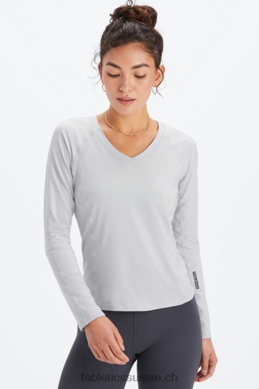 femmes haut à manches longues et col v phoenix lite B0B6R2591 débouchure gris minéral/noir Fabletics