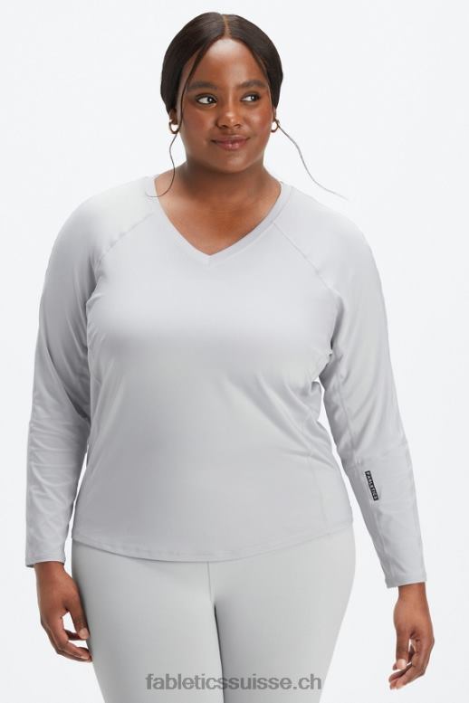 femmes haut à manches longues et col v phoenix lite B0B6R2592 débouchure gris minéral/noir Fabletics