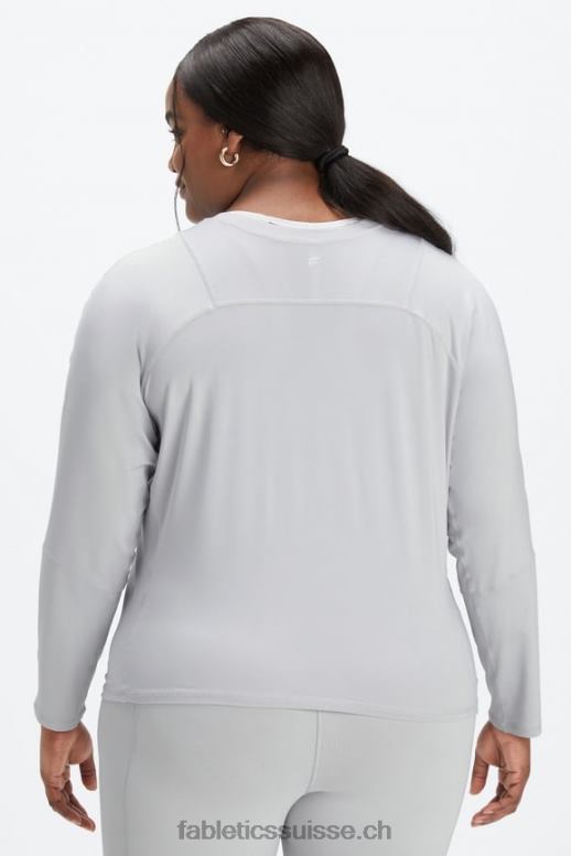femmes haut à manches longues et col v phoenix lite B0B6R2592 débouchure gris minéral/noir Fabletics