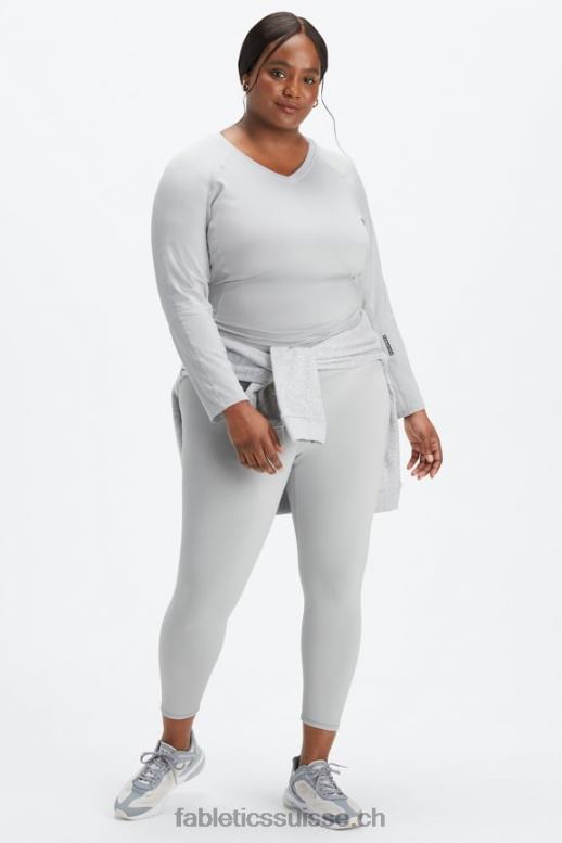femmes haut à manches longues et col v phoenix lite B0B6R2592 débouchure gris minéral/noir Fabletics