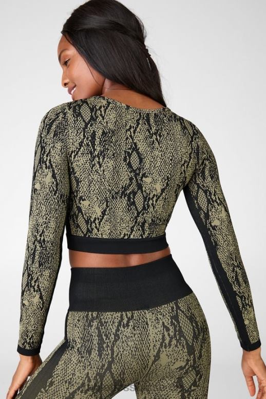 femmes haut à manches longues sans couture kamila B0B6R2681 vert reptile/noir Fabletics