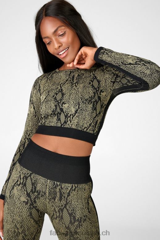 femmes haut à manches longues sans couture kamila B0B6R2681 vert reptile/noir Fabletics