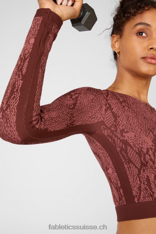 femmes haut à manches longues sans couture kamila B0B6R2682 cerise moka reptilia/canyon Fabletics