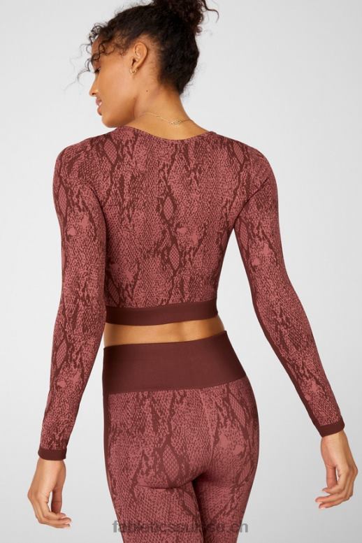 femmes haut à manches longues sans couture kamila B0B6R2682 cerise moka reptilia/canyon Fabletics