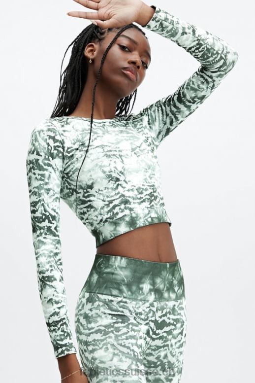femmes haut à manches longues sans coutures mari B0B6R2688 teinture de cravate de tigre Fabletics