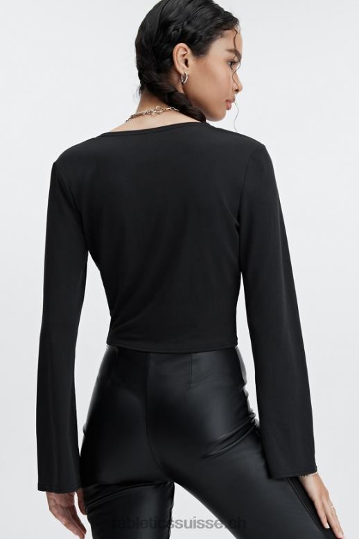 femmes haut torsadé sur le devant en maille élégante B0B6R2666 noir Fabletics