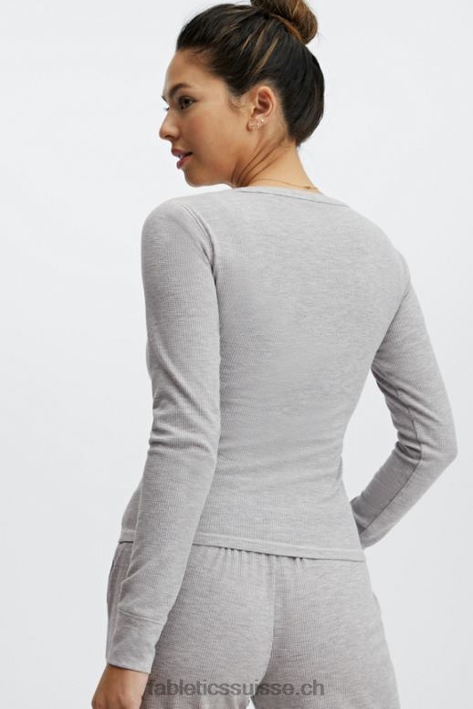 femmes henley gaufré à manches longues B0B6R2648 gris clair chiné Fabletics
