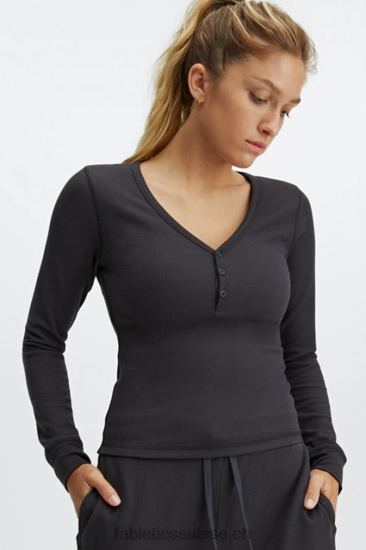 femmes henley gaufré à manches longues B0B6R2649 étain Fabletics