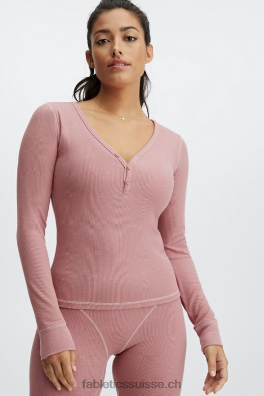 femmes henley gaufré à manches longues B0B6R2650 rose terre Fabletics