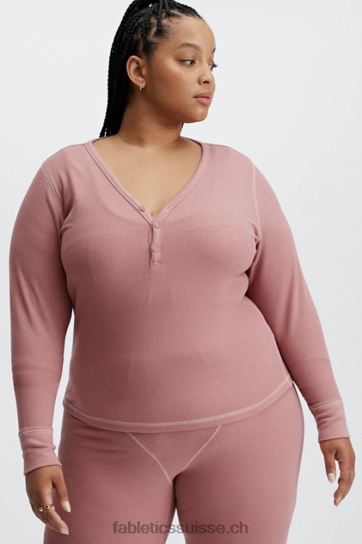 femmes henley gaufré à manches longues B0B6R2651 rose terre Fabletics
