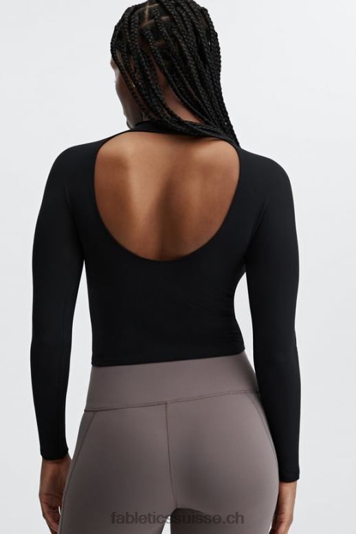 femmes ruby sculptknit dos ouvert à manches longues B0B6R2669 noir Fabletics