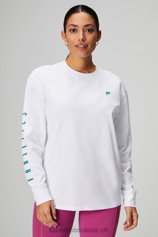 femmes t-shirt boyfriend à manches longues B0B6R2604 sport classique blanc/ombré Fabletics
