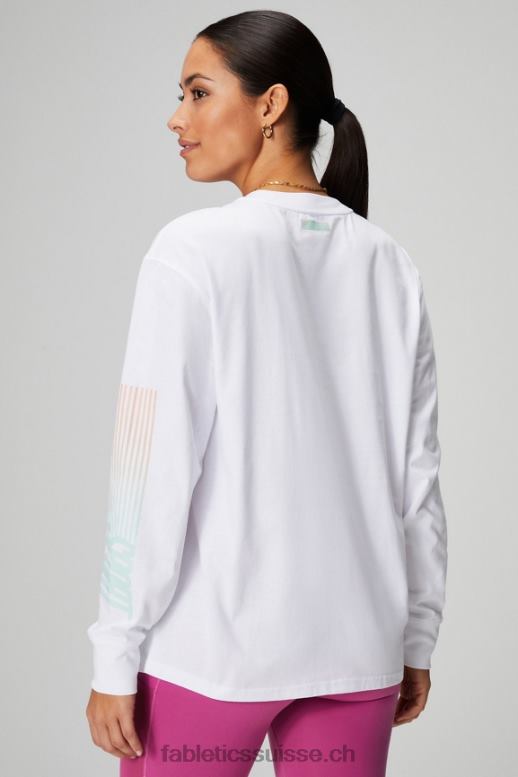 femmes t-shirt boyfriend à manches longues B0B6R2604 sport classique blanc/ombré Fabletics