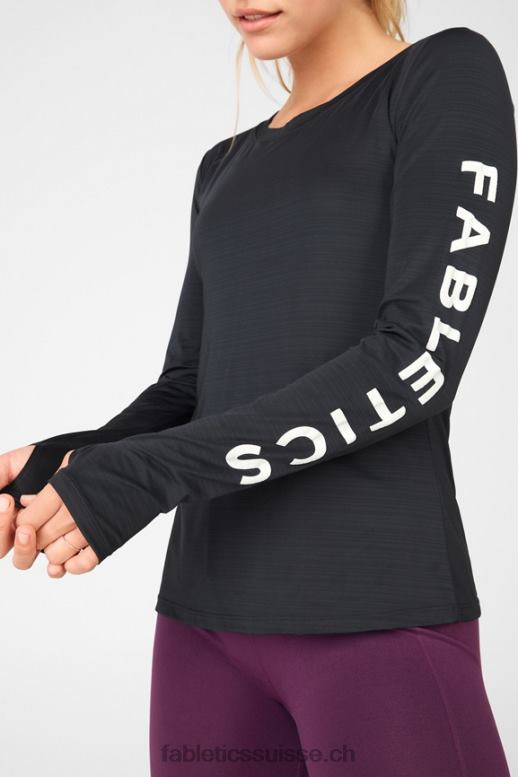 femmes t-shirt éco-responsable graphique à manches longues B0B6R2703 noir blanc Fabletics