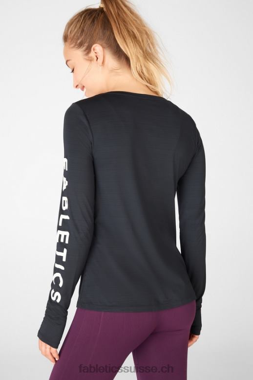 femmes t-shirt éco-responsable graphique à manches longues B0B6R2703 noir blanc Fabletics