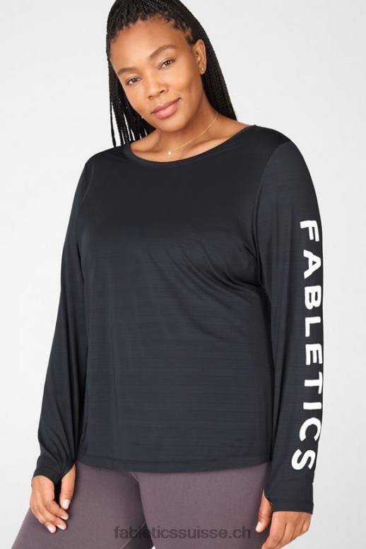 femmes t-shirt éco-responsable graphique à manches longues B0B6R2704 noir blanc Fabletics