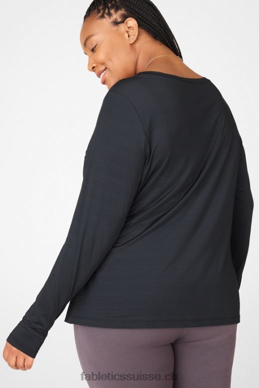 femmes t-shirt éco-responsable graphique à manches longues B0B6R2704 noir blanc Fabletics