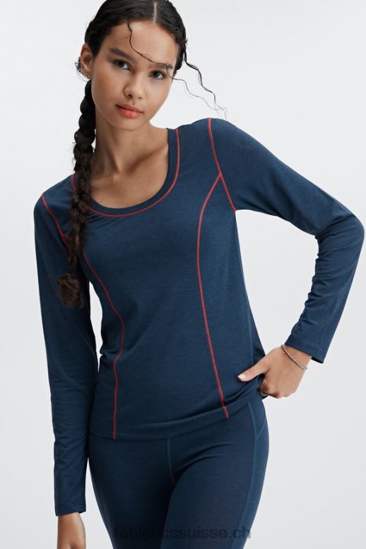femmes top à manches longues en laine B0B6R2631 bleu nova chiné Fabletics
