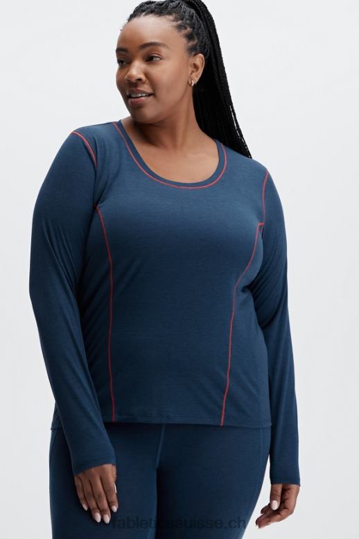 femmes top à manches longues en laine B0B6R2632 bleu nova chiné Fabletics