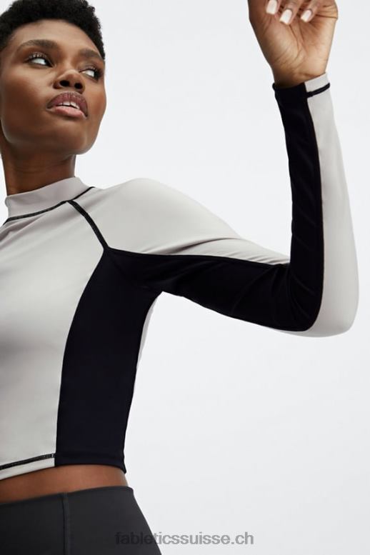 femmes top à manches longues et col montant giana B0B6R2679 frêne/noir Fabletics