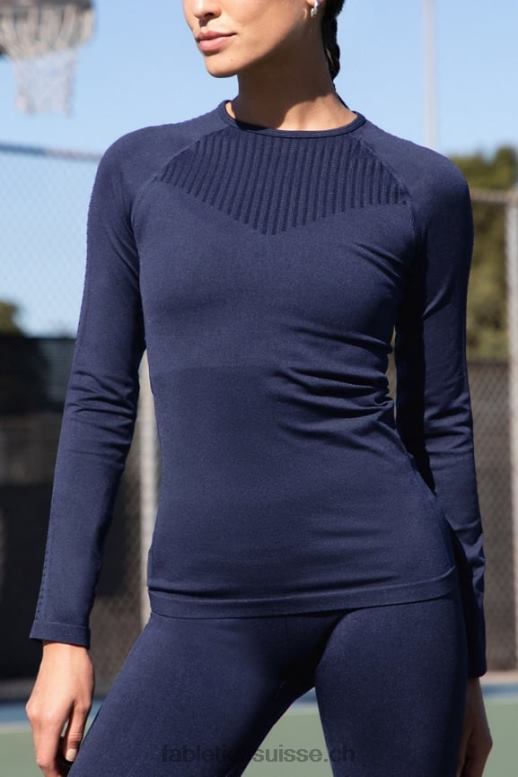 femmes top à manches longues sans couture sync B0B6R2595 bleu marine délavé Fabletics