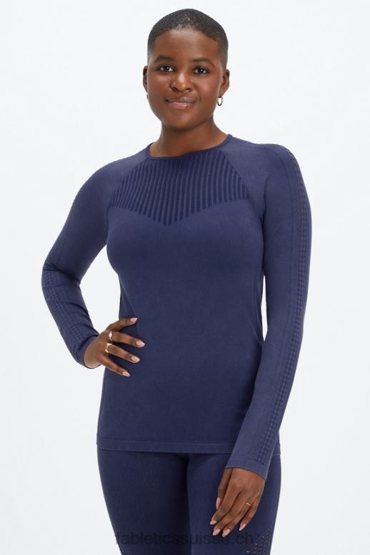 femmes top à manches longues sans couture sync B0B6R2595 bleu marine délavé Fabletics