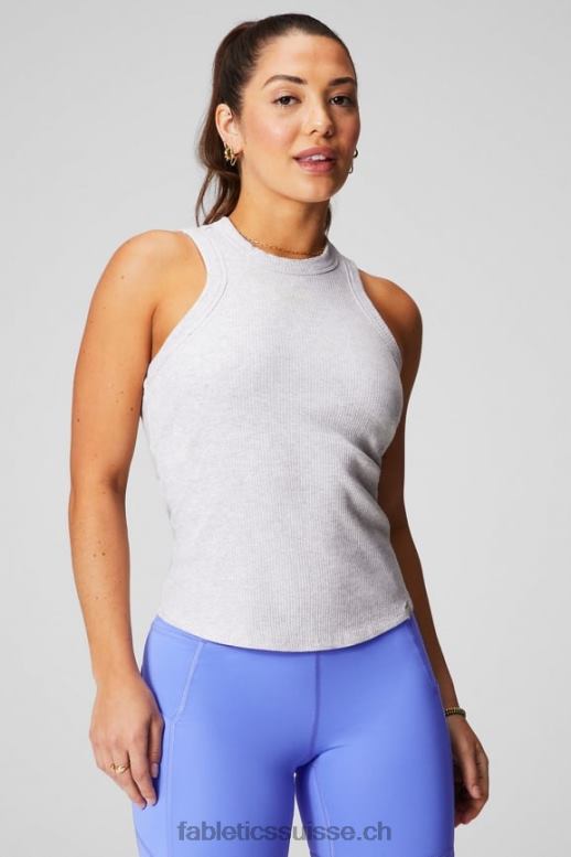 femmes débardeur côtelé à col montant B0B6R2142 gris doux chiné Fabletics