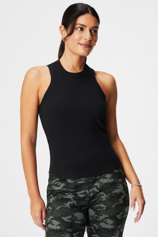 femmes débardeur côtelé à col montant B0B6R2145 noir Fabletics