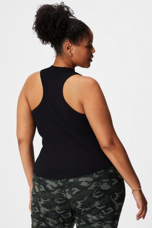 femmes débardeur côtelé à col montant B0B6R2146 noir Fabletics