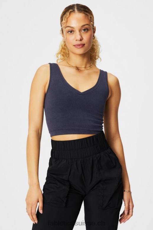 femmes débardeur court sans coutures à col en v B0B6R2162 indigo foncé Fabletics