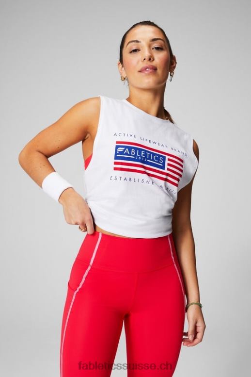 femmes réservoir musculaire mica B0B6R2170 graphique classique blanc/drapeau Fabletics