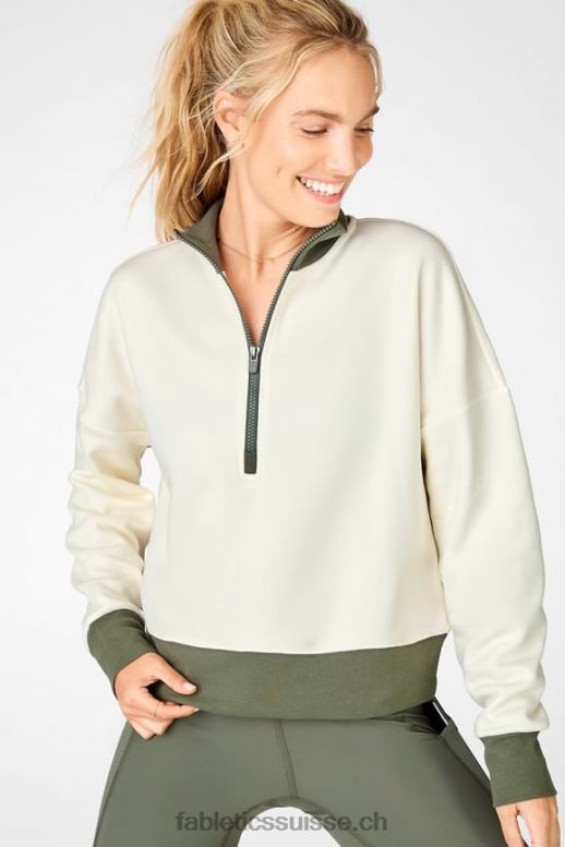 femmes catarina pull col montant demi zip B0B6R2531 colombe blanche/safari Fabletics