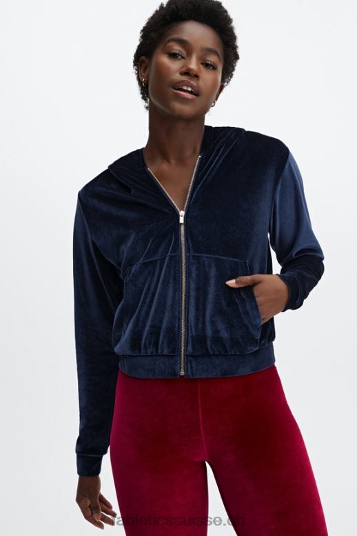 femmes donna sweat à capuche en velours B0B6R2504 bleu marine profond Fabletics