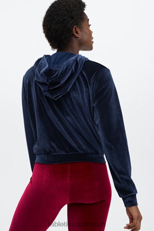 femmes donna sweat à capuche en velours B0B6R2504 bleu marine profond Fabletics