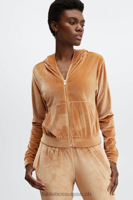 femmes donna sweat à capuche en velours B0B6R2505 miel léger Fabletics