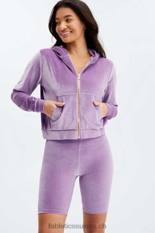 femmes donna sweat à capuche en velours B0B6R2507 lilas brillant Fabletics