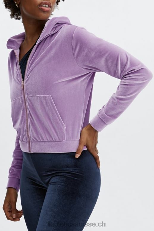 femmes donna sweat à capuche en velours B0B6R2507 lilas brillant Fabletics
