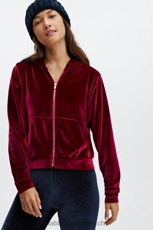 femmes donna sweat à capuche en velours B0B6R2508 éclat de cerise Fabletics