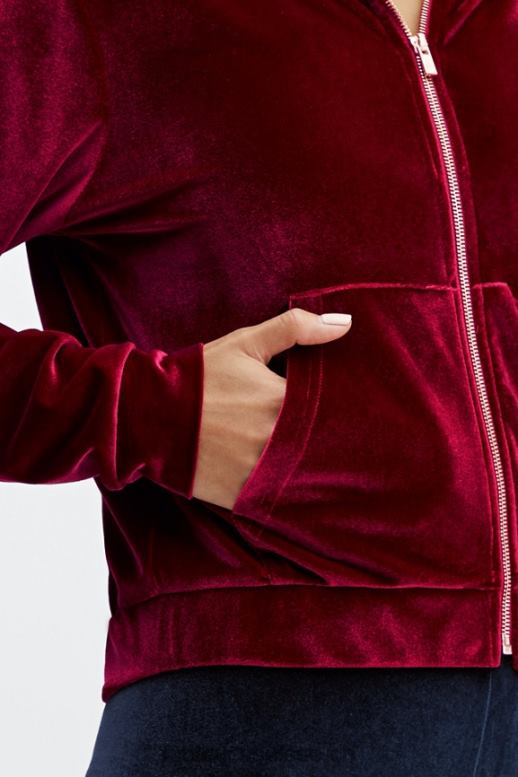 femmes donna sweat à capuche en velours B0B6R2508 éclat de cerise Fabletics