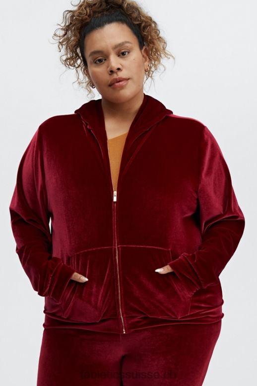 femmes donna sweat à capuche en velours B0B6R2509 éclat de cerise Fabletics