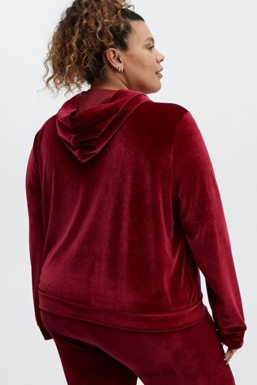 femmes donna sweat à capuche en velours B0B6R2509 éclat de cerise Fabletics