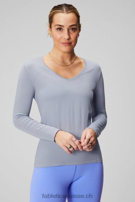 femmes haut à manches longues en plumes B0B6R2576 gris chiné classique Fabletics