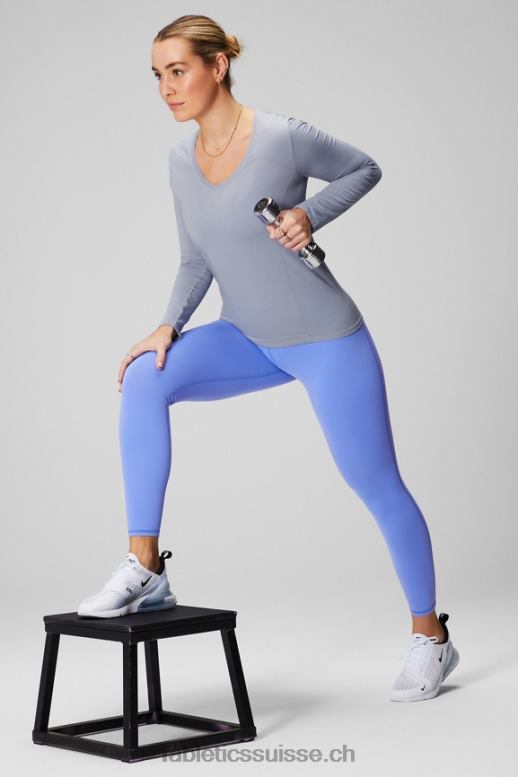 femmes haut à manches longues en plumes B0B6R2576 gris chiné classique Fabletics