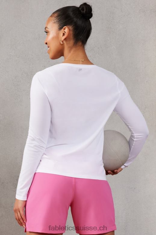 femmes haut à manches longues en plumes B0B6R2577 blanc classique Fabletics